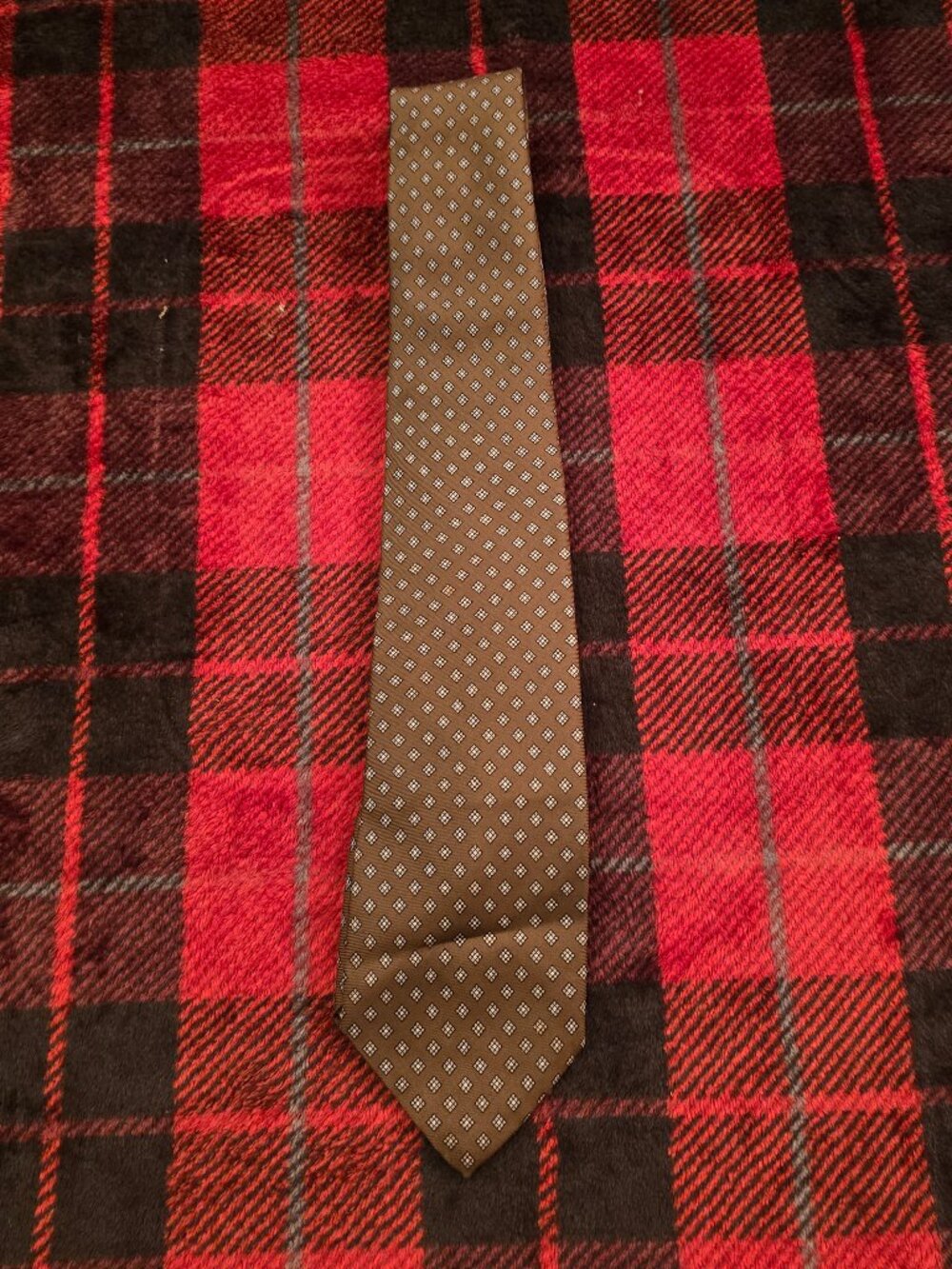 Vintage Christian Dior Silk Necktie Brown Geometric Diamond Pattern